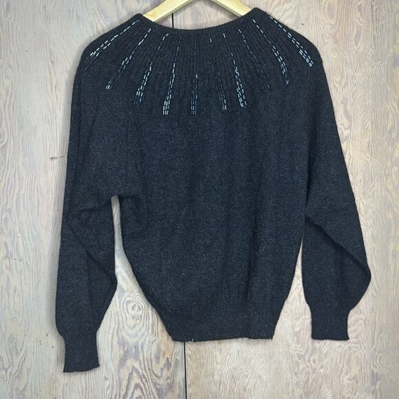 NWT Vintage Les Copains Beaded Embellishments Around Neckline Black Sweater - Picture 2 of 6